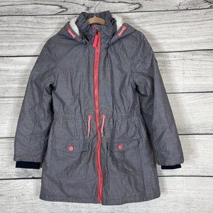 H&M Girl's Padded Parka Blue Gray Detachable Faux Fur Lined Hood Sz 7-8